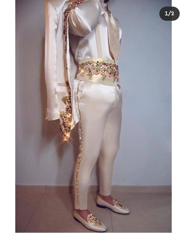 Мужской костюм из двух предметов (пиджак + брюки + пояс), итальянский приталенный Свадебный костюм с воротником-стойкой, мужской костюм с вышивкой на заказ, 2020