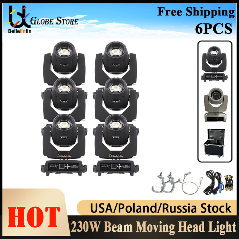 No Tax 6Pcs Beam 230W 7R Moving Head Light for Indoor Stage DJ Club Patry KTV Concert Multiple DMX Modes Lighting Equipments