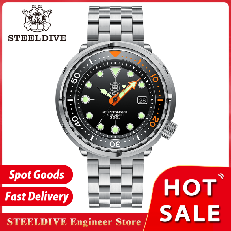 남성용 참치캔 클래식 시계, STEELDIVE SD1975C 슈퍼 루미너스 세라믹 베젤, 300M 방수 NH35 무브먼트 다이빙 손목시계, 신제품