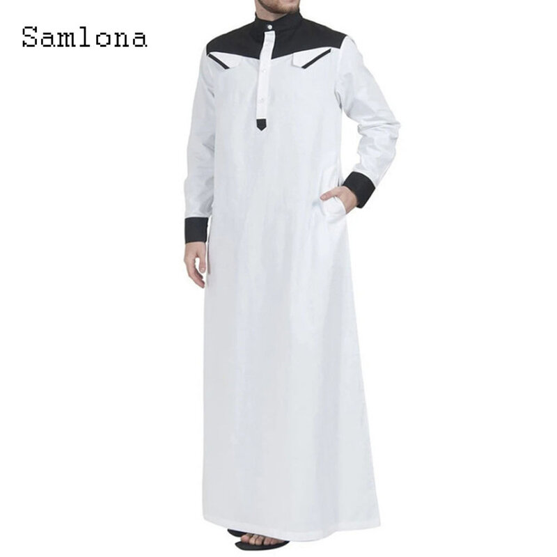 2023 jubah Muslim tambal sulam pria Jubba Thobe Arab Saudi Kaftan Pour Hommes Musulman Abaya busana panjang Gaun