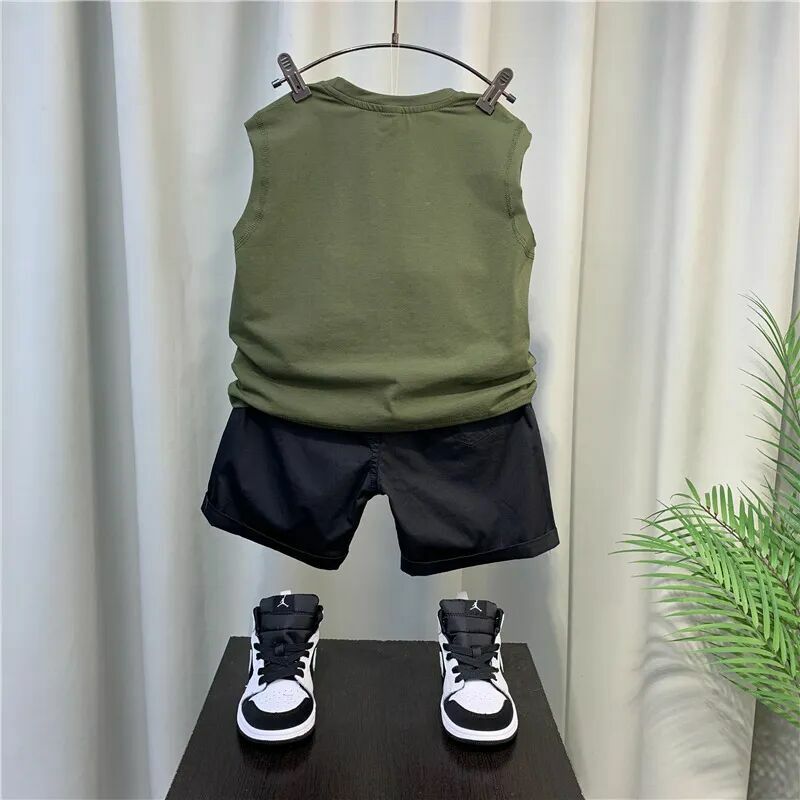 Conjunto de chaleco para niños y bebés, Fina camiseta sin mangas, pantalones cortos, conjunto de 2 piezas