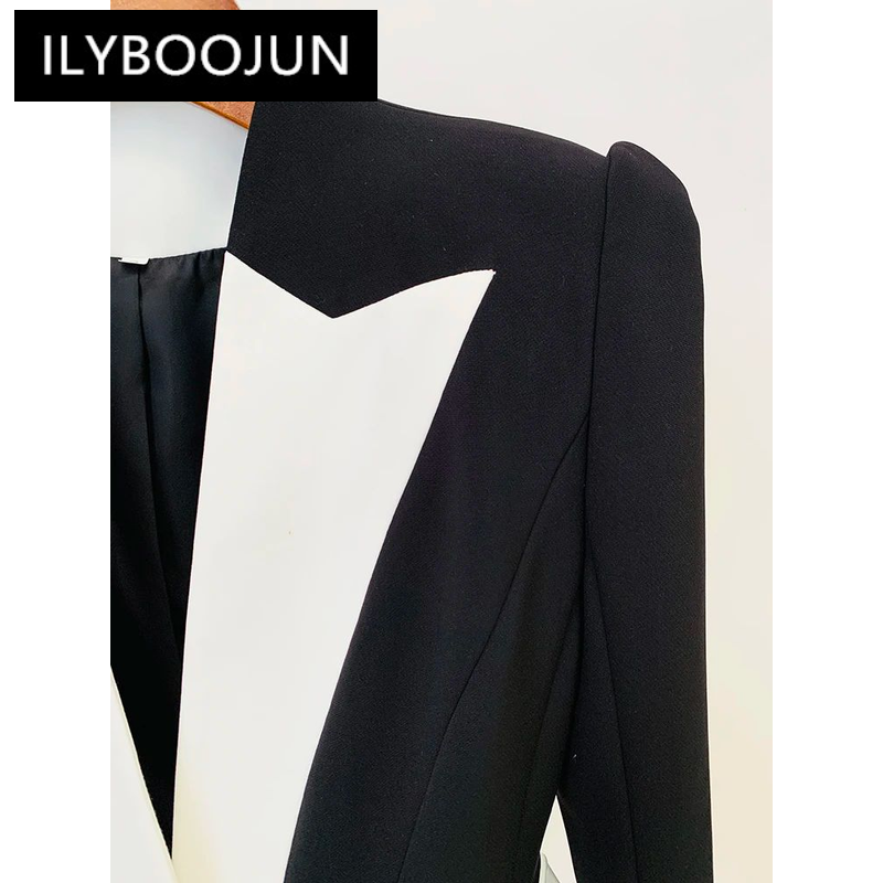 ILYBOOJUN 여성용 컬러 블록 싱글 단추 블레이저, 2024 디자이너 재킷, 신상 패션