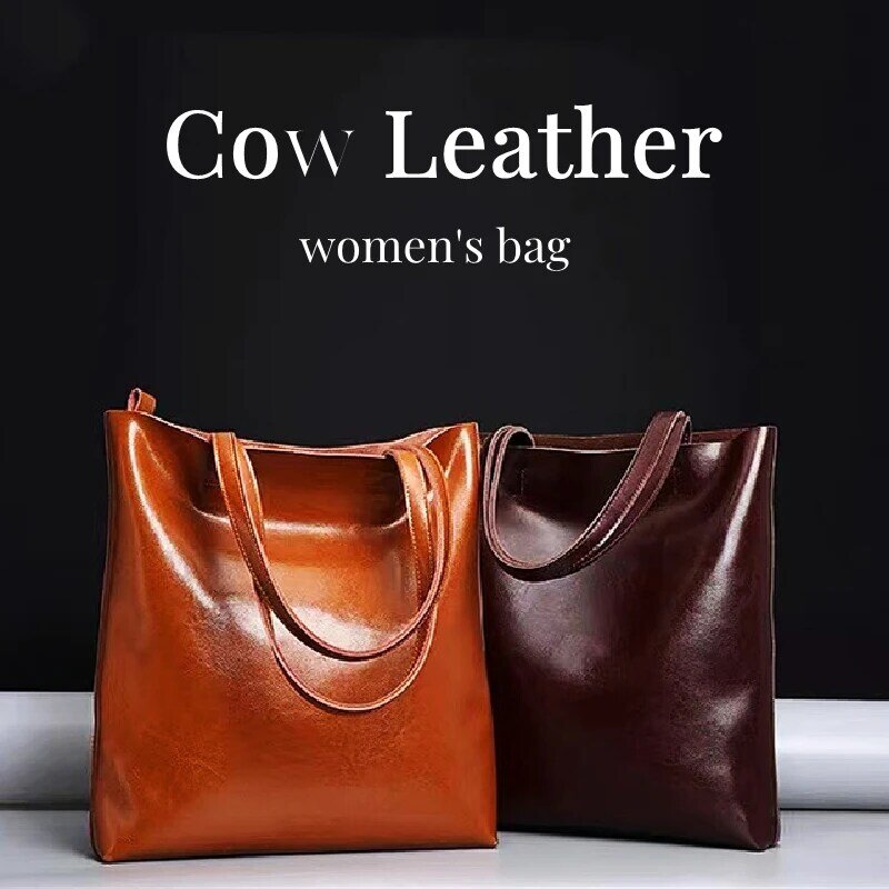 Ladies Genuine Leather Handbags Bag Vintage Female Large Women's Bag Tote High Quality 2022 Office Hand Shoulder Bags For Women