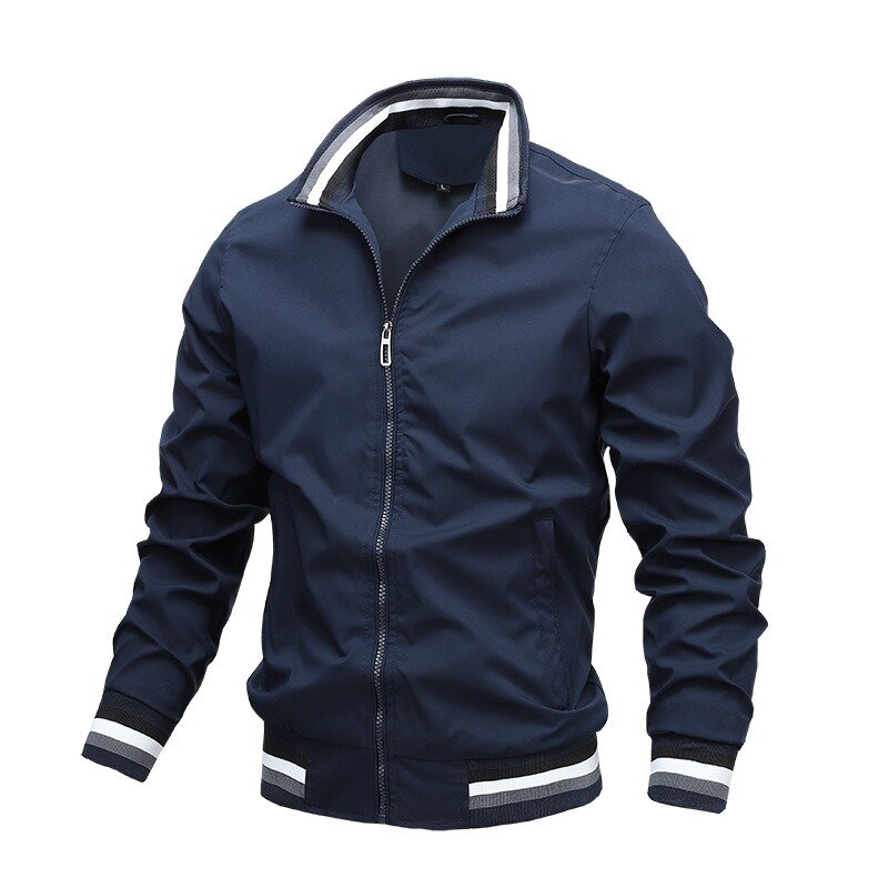Jaqueta masculina com zíper gola Stand, jaqueta bomber impermeável, casaco esportivo ao ar livre, blusão casual, outono e inverno