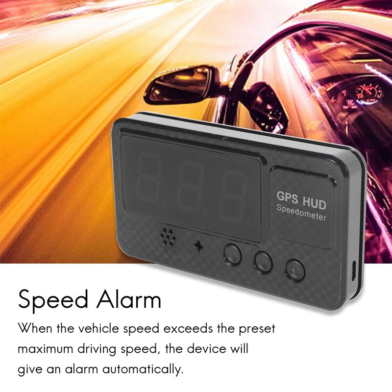 Speedometer HUD GPS mobil Digital, tampilan kepala 3 inci dengan kecepatan berlebih MPH/KM/H Alarm peringatan hitam