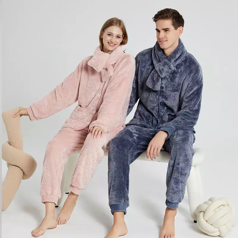 New Thick Soft Coral Velvet Pajamas Women's Winter Thickened Warm Lovers Leisure Wear Outerwear Couple Pajamas Underwear