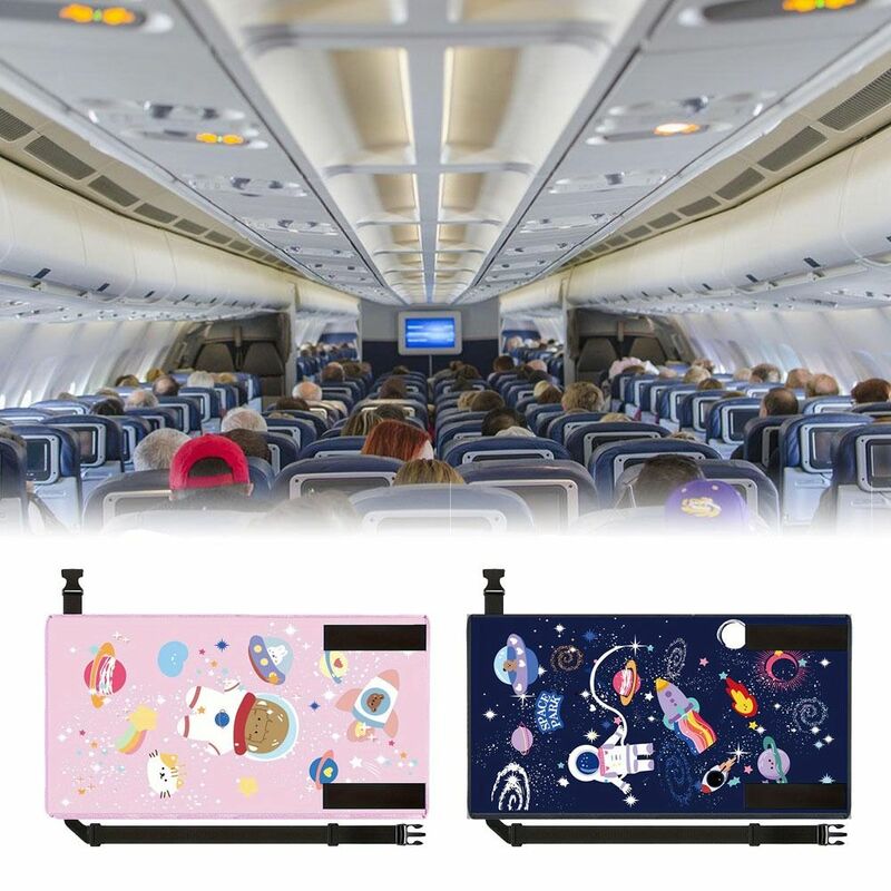 Cama de avión de viaje con patrón de dibujos animados, extensor de asiento rectangular de Color sólido, pedales de tela Ox