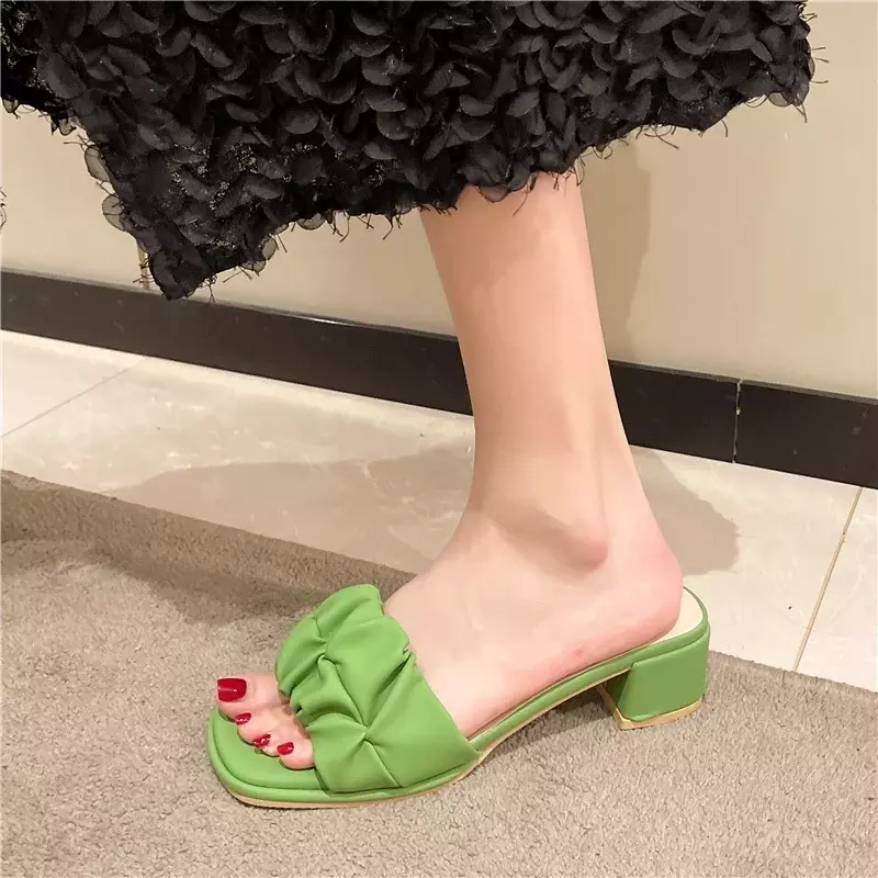 Scarpe pantofole da donna ciabatte con tacco quadrato donna Med Luxury Slides Summer Block Designer Rome interals PU Hoof Heels