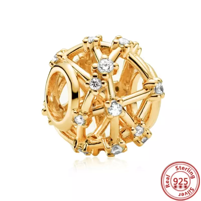 925 Sterling Silver Golden Crown Charme para As Mulheres, Árvore Da Família Cadeia de Segurança, Contas Ocas para Pulseiras Pandora Originais, Jóias DIY
