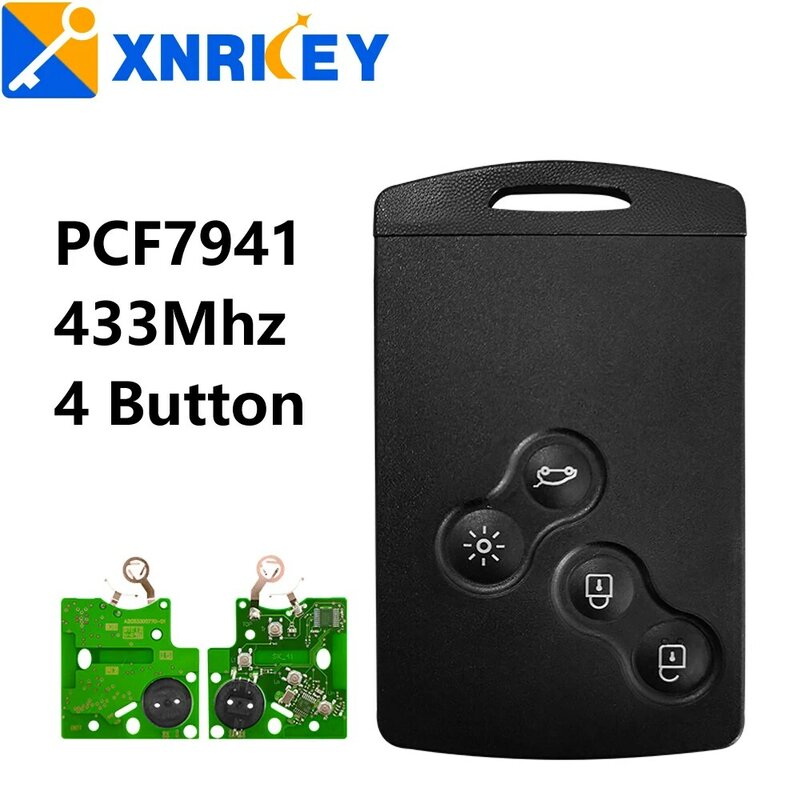 Xnrkey 4 Knop Smart Card Afstandsbediening Sleutel PCF7941 Chip 433Mhz Voor Renault Megane 3 Laguna 3 Scenic 3 2009-2015 Autosleutel