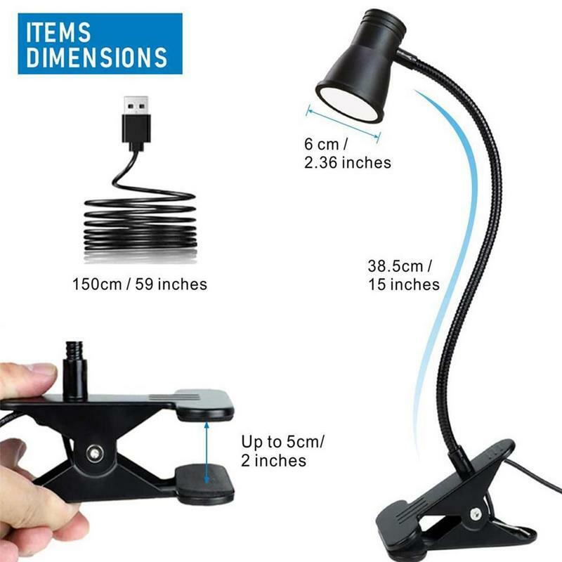 Clip On Desk Lamp com Braçadeira, Livro Lamp, 360 Graus, flexível Gooseneck, 3 Modos, 10 Brilho, USB Luz