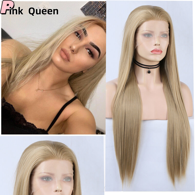 Nowa koronkowa peruka Front bezklejowe 13x2.5 przezroczyste długie proste peruki typu Lace Front dla kobiet syntetyczna koronka peruki wysokiej jakości włosy