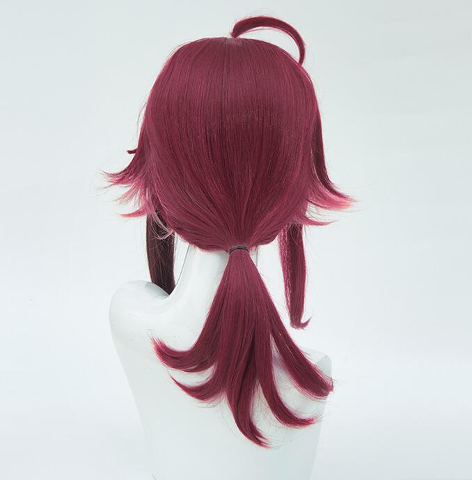 Shimanoin Heizou Wig Cosplay serat sintetis, wig permainan Genshin, rambut pendek merah gelap