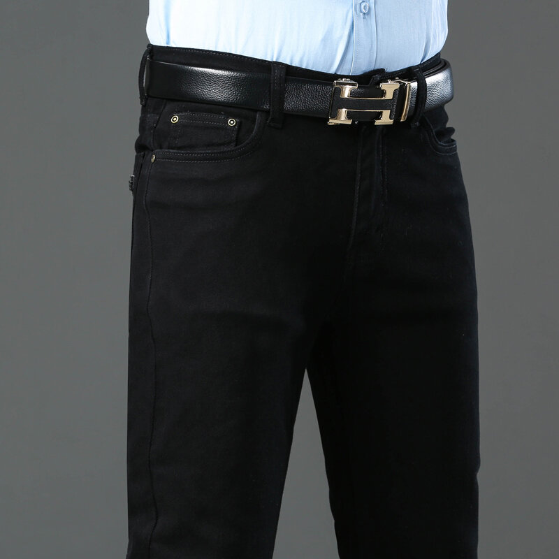Klasyczny styl 3 kolory jesienne męskie smukłe brązowe jeansy wysokiej jakości biznes Casual wysoka rozciągliwość spodnie dżinsowe męskie spodnie markowe