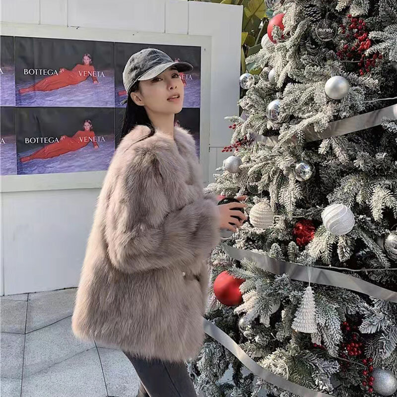 Chaqueta de piel de zorro de imitación para mujer, abrigo de longitud media coreano, holgado, cálido, ropa de calle frita, otoño e invierno, novedad de 2022