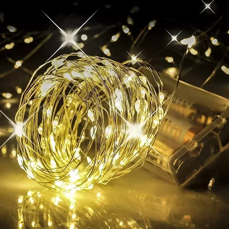 Guirxiété lumineuse LED en fil de cuivre, éclairage de vacances nickel é, guirxiété pour arbre de Noël, décoration de fête de mariage, nouveau, 5m, 10m