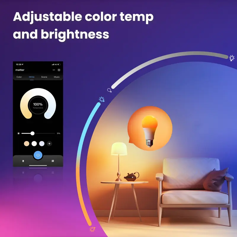 MOES-Tuya Matter WiFi Smart Bulb, Dimmable LED Light, 16 millions de couleurs, RGB Candle Lamp, Voice Control, Alexa, Google Home
