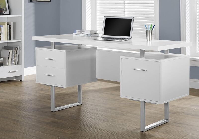 White Hollow-Core/Silver Metal Office Desk, 60-Inch