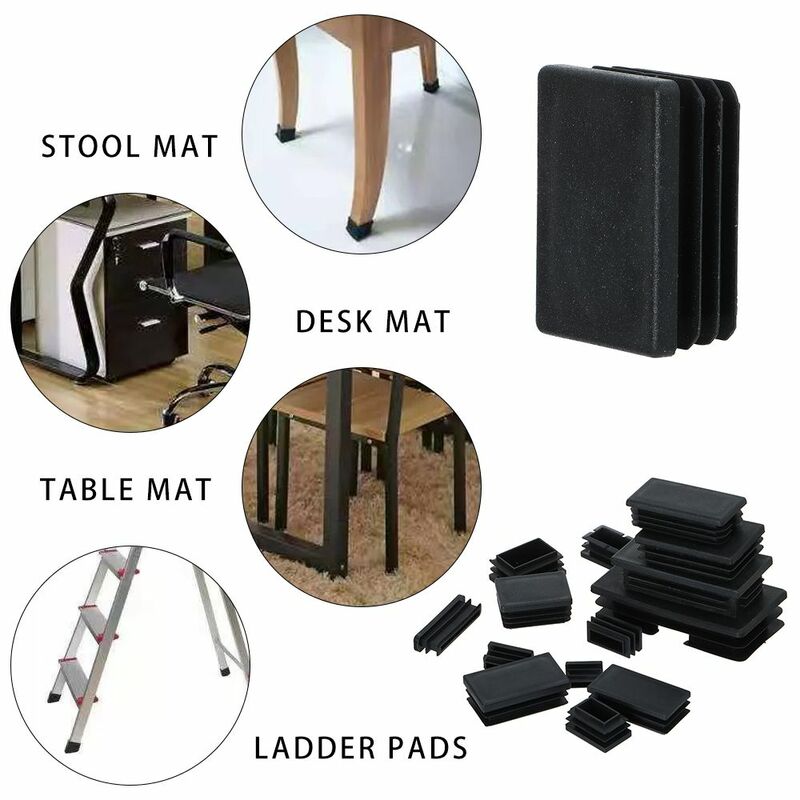 Мебельная пластиковая стальная прямоугольная трубчатая пробка, нескользящая защитная накладка для ног, пластиковая квадратная трубчатая крышка, черная, 10 шт.