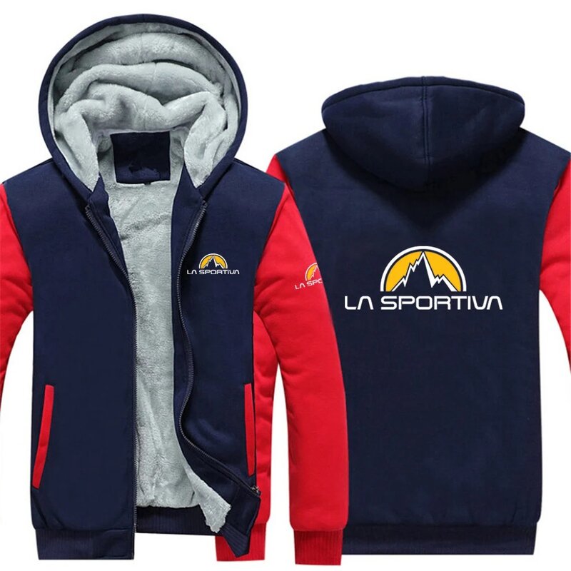 เสื้อมีฮู้ดผ้าหนาเสื้อแขนยาวลายขวางสีพื้นสำหรับผู้ชายพิมพ์โลโก้ LA Sportiva สำหรับฤดูใบไม้ร่วงฤดูหนาว2024