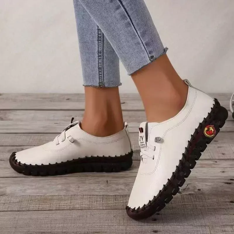 2024 Spring New Fashion Sneakers Women  Lace Up Leather Flat Shoes for Women Casual Comfortable Shoes Female Zapatos De Mujer