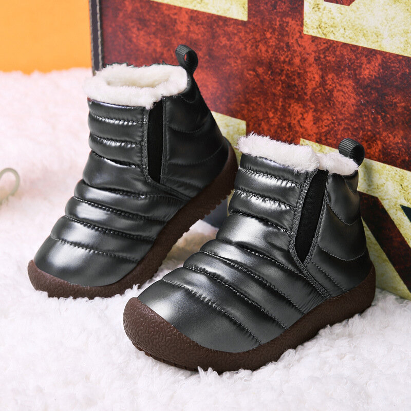 Botas de nieve para niños, zapatos deportivos para exteriores, zapatillas de deporte para niñas, botas cálidas de felpa, zapatos planos impermeables, Invierno