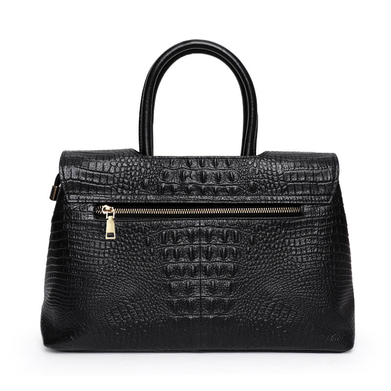 Aidrani New Women's Handbag with Crocodile Pattern, High Quality Cowhide Material, Black Briefcase