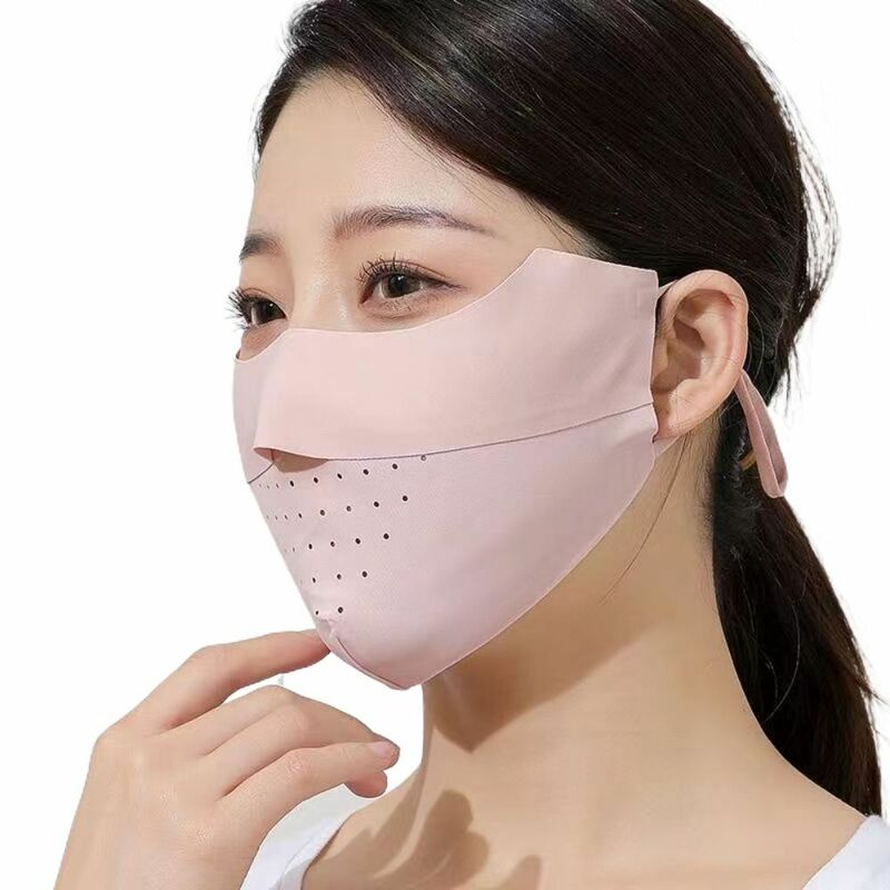 Masker olahraga musim panas, masker wajah Anti-UV anti-debu, pelindung wajah sutra es untuk lari