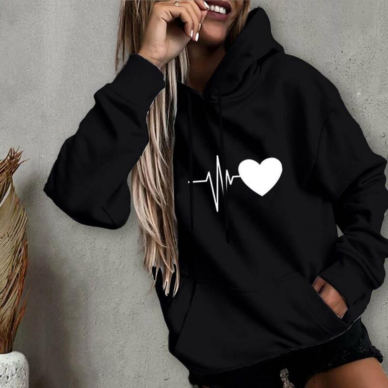 Women's Hoodie Drawstring Warm Pullover Long-sleeved Sports Sweater 2023 Autumn Printed Casual Solid Color Loose Hooded Sweater