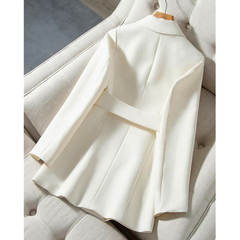 UHYTGF-Blazer de manga larga con bolsillo Invisible para mujer, chaqueta de doble botonadura, color blanco y negro, para primavera y otoño, 1008