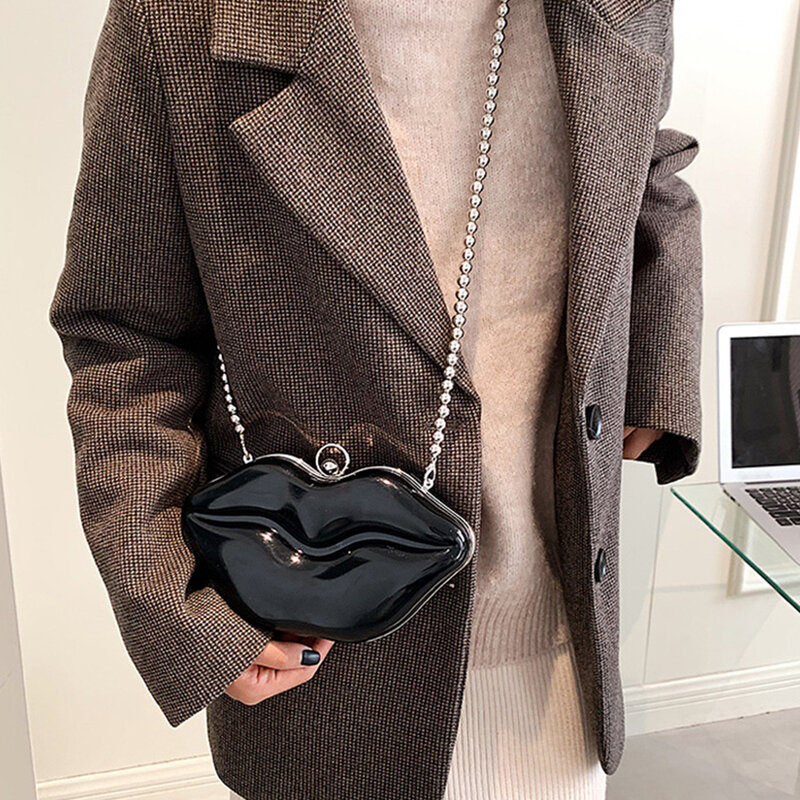 Borse a tracolla per donna borse in PVC forma a labbro catena di perline borsa a tracolla Tote solido trasparente borse a tracolla telefono portamonete pochette