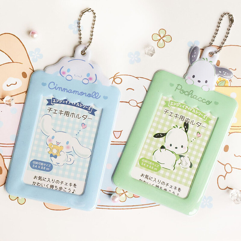 Sanrios Kawaii Kuromi Pochacco Hello Kitty, pemegang kartu foto, alat tulis siswa, pemegang kartu Bus, Gantungan Kunci