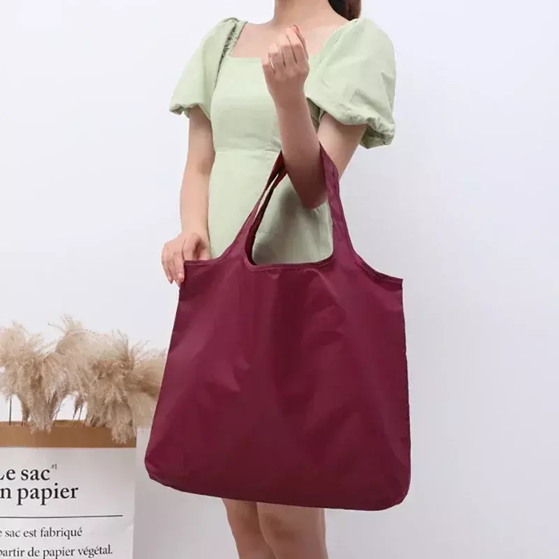 FLB01-Eco-Friendly Folding Shopping Bag, Reutilizável, Bolsa de Ombro Portátil para Viagem, Mercearia, Simples, Cor Sólida, Mercearia