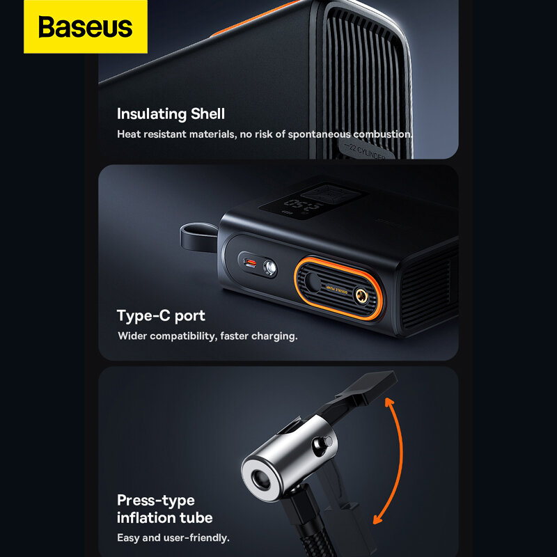 Baseus Wireless ยาง Inflator ปั๊มแบบพกพาคอมเพรสเซอร์สำหรับรถรถจักรยานยนต์ Bicycler ความดันหัวฉีดยางไฟฟ้า Inflation