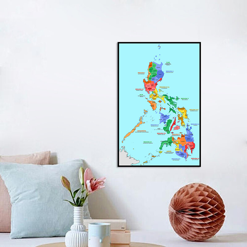 Póster de tamaño pequeño para decoración del hogar, póster de pared de 42x59cm, mapa de Filipinas, imagen sin marco, suministros escolares para sala de estar