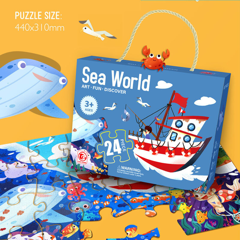 Cartoon Animal Jigsaw Puzzle para Crianças, Jogo De Educação, Aprendizagem Montessori Brinquedos, Novo Presente