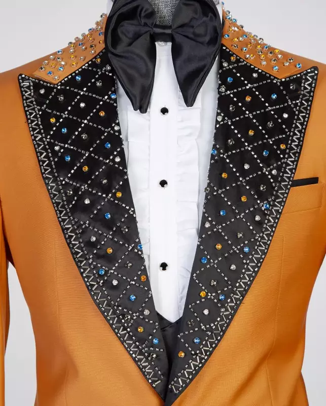 Блестящий мужской комплект из 3 предметов, блейзер + жилет + брюки, роскошный свадебный смокинг для жениха с кристаллами, однобортный пиджак, жакет на заказ