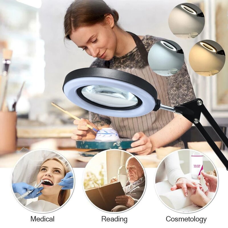 72LED 8X/10X NEW Illuminated Magnifier USB 3 Colors LED Magnifying Glass for Soldering Iron Repair/Table Lamp/Skincare Beauty