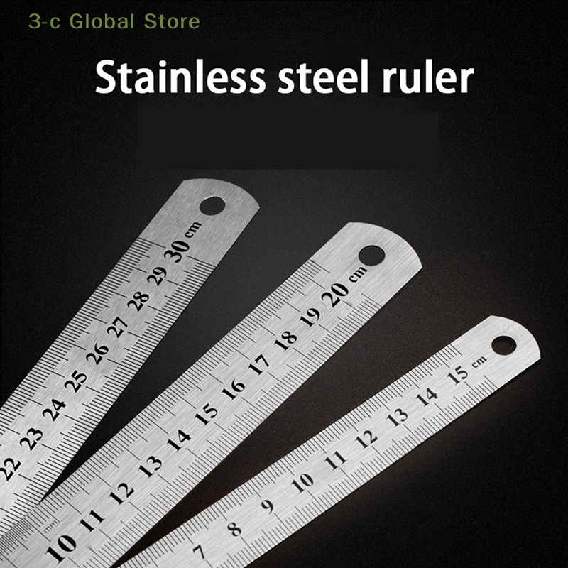 Alat ukur lurus logam Stainless Steel, alat pengukur dua sisi 15-30cm