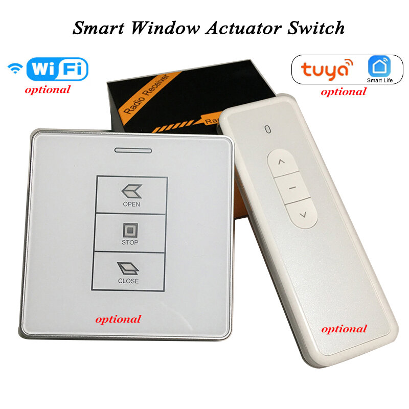 24V DC OR AC Transformer Window Opener Switch Transmitter Optional Tuya Wifi 433Mhz Remote Control Window Actuator Motor Switch