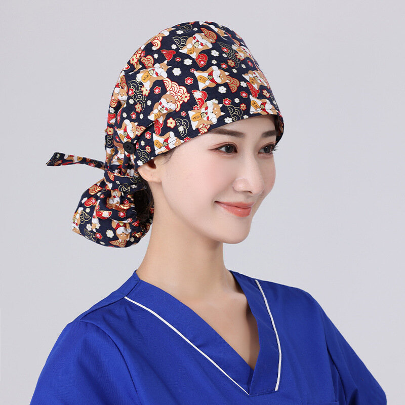 수술실 작업용 긴 머리 커버 모자, 미용사 요리 요리사 모자, 간호사 모자, 터번 코튼 간호사 모자