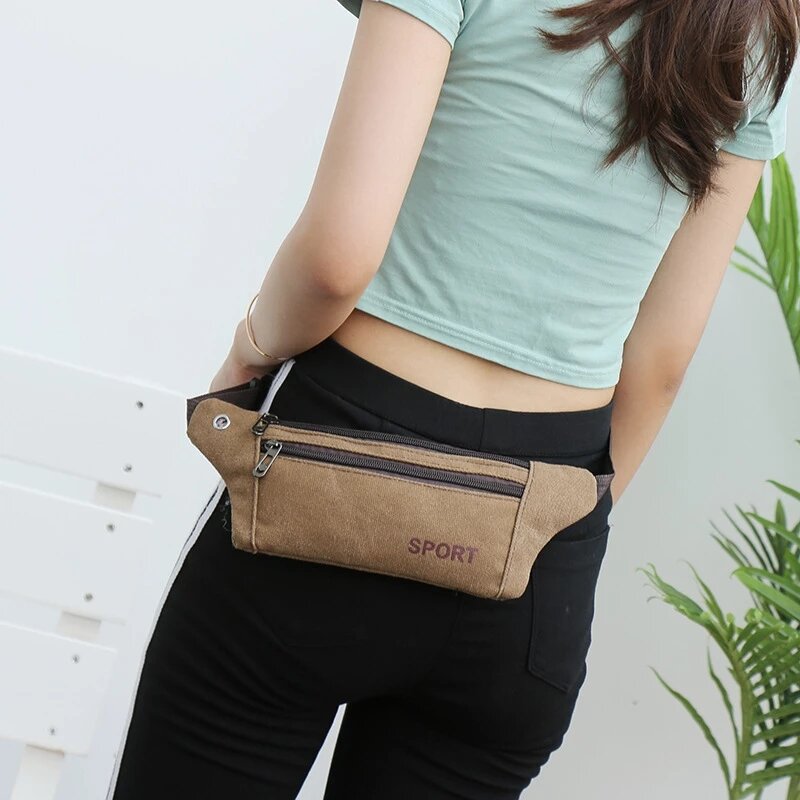 Casual funcional bolsa de cintura lona dinheiro telefone bolsa feminina para cinto hip fanny pacote banana saco