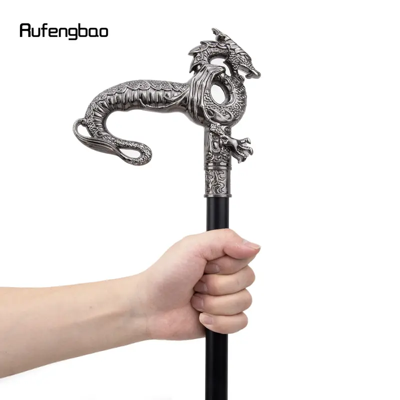 Silver Luxury Dragon Single Joint Walking Stick Decorative Cospaly Party Fashionable Walking Cane Halloween Crosier 93cm