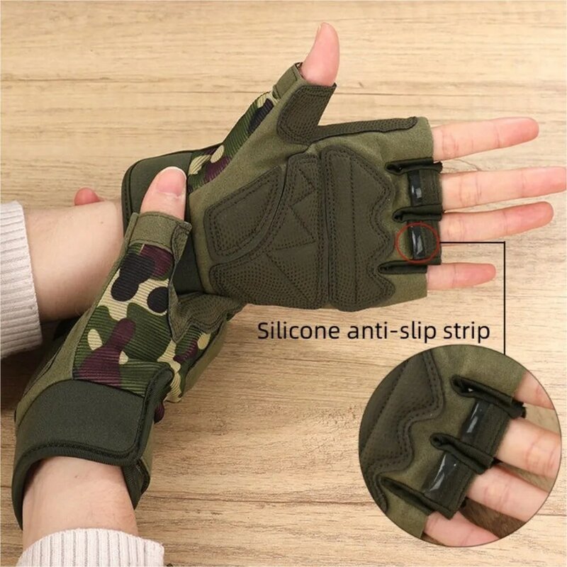Guantes militares sin dedos para hombre, guantes tácticos de medio dedo, antideslizantes, para deportes al aire libre, para montar en bicicleta