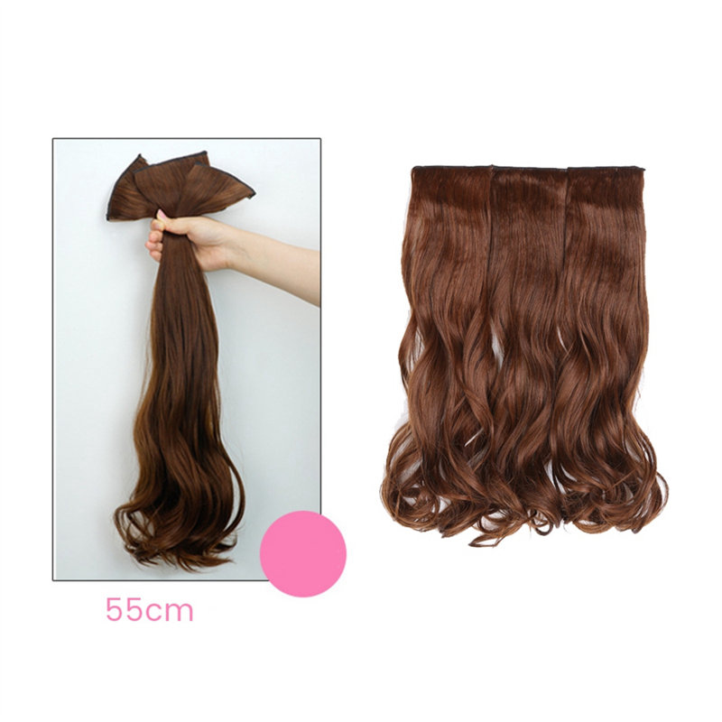 Conjunto de peruca ondulada grande, fio de cabelo castanho claro, peruca longa encaracolada, rolo de cabelo de alta temperatura, espessado, 3 peças, 55cm