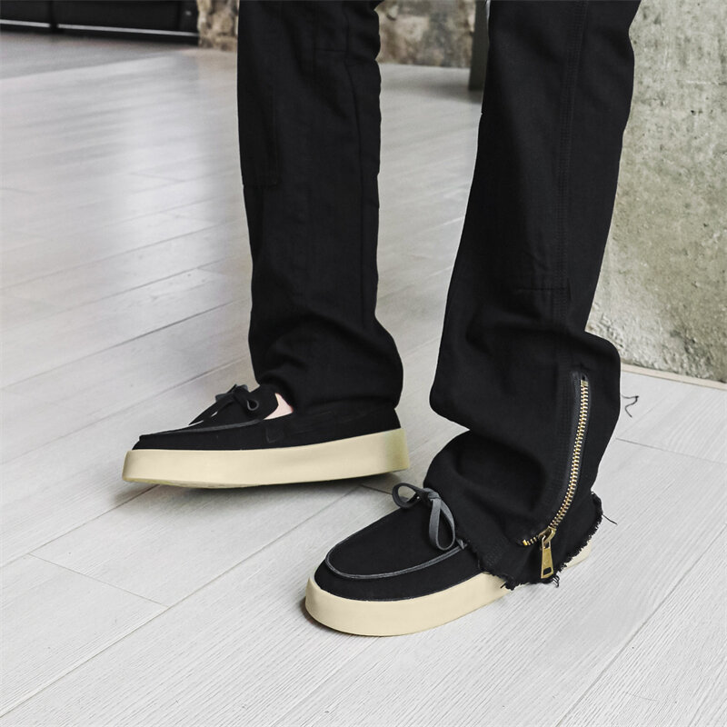 HKDQ-mocassins de camurça cinza de rua masculinos, sapatos casuais deslizantes, mocassins de plataforma antiderrapante respiráveis para homens, moda quente de verão