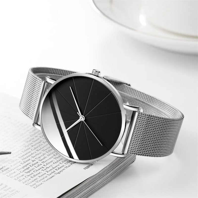 3PCS Set Fashion Mens Ultra Thin Simple Watches Men Business Casual Bracelet Necklace Stainless Steel Mesh Belt Quartz Watch