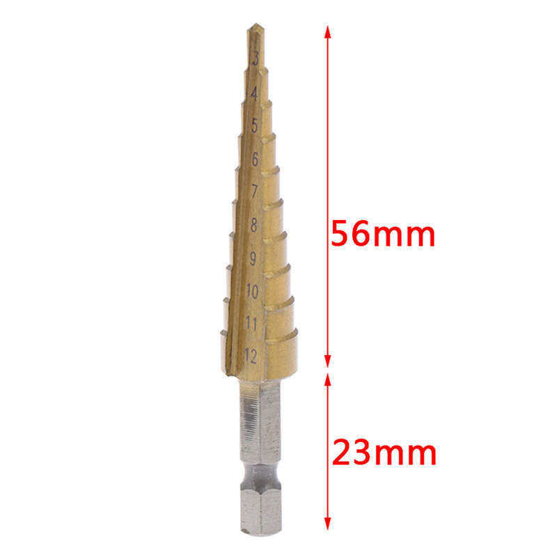 3-12mm Coated Stepped Drill Bits Hex Handle Drill Bit Metal Drilling Power Tool 1 PC