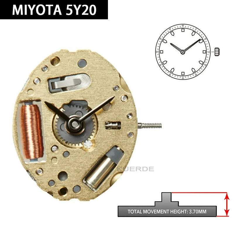 Запчасти для часов, японский кварцевый механизм Miyota 5Y20, золотистый, 2 стрелки, аксессуары для ремонта часов с батареей