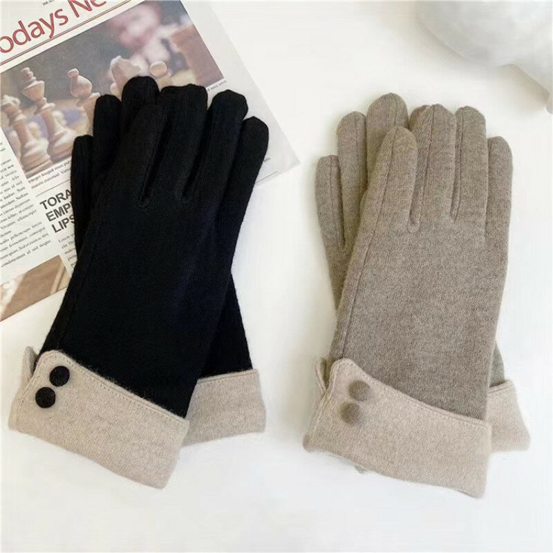 Winter Women Keep Warm Touch Screen Plus Cashmere Simple Solid Cycling Driving Windproof Gloves Fashion Elasticity Thick